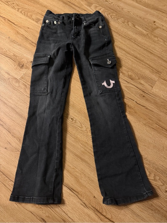 True Religion Other - True Religion Kids’ Black Flared Cargo Jeans with Pink Horseshoe